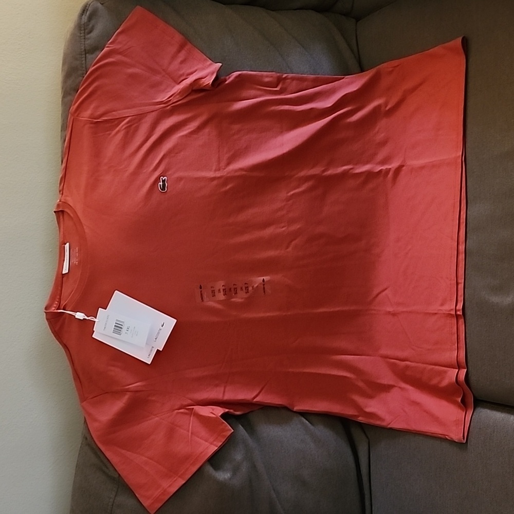 NWT LACOSTE Essentials Men's Crewneck Prima T-shirt in Pale Red - Size 7 (2XL)